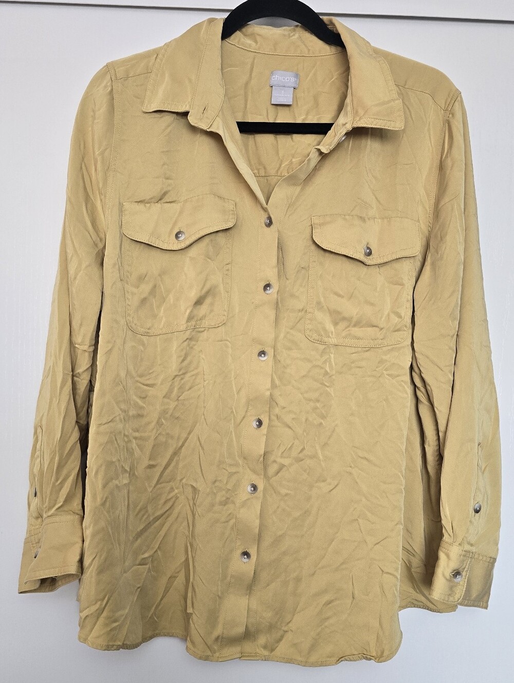 Chico's - (Plus-Size) Yellow Classic Collared Long-Sleeve Button Shirt
